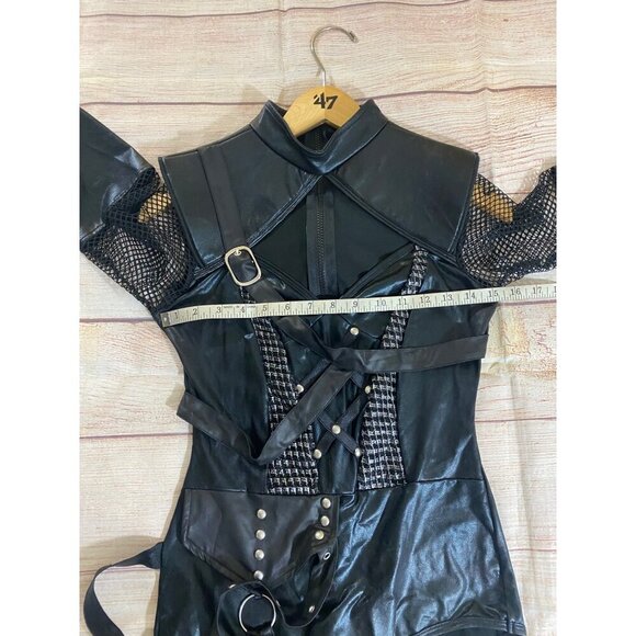 Leg Avenue Women's Black Faux Leather Long Sleeve Key Hole Front One Piece - Sma - Picture 9 of 15